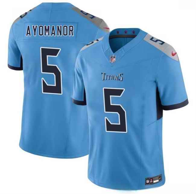 Men's Tennessee Titans #5 Elic Ayomanor Blue 2025 Draft F.U.S.E. Vapor Limited Stitched Football Jersey